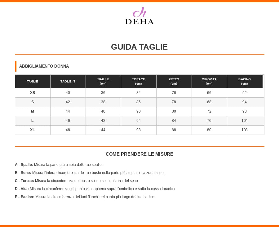 Guida alle taglie DEHA