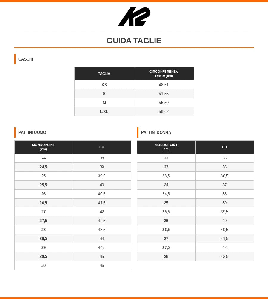Guida alle taglie K2 SPORTS